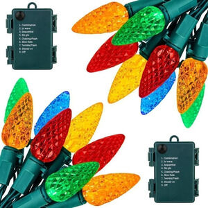 2 Pack Battery Operated C6 Christmas String Lights 20ft 60 LED Faceted Christmas